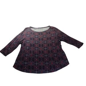 Charter Club Pima Cotton Floral Print Top 2X 3/4 Sleeve Stretch Knit Tee Classic